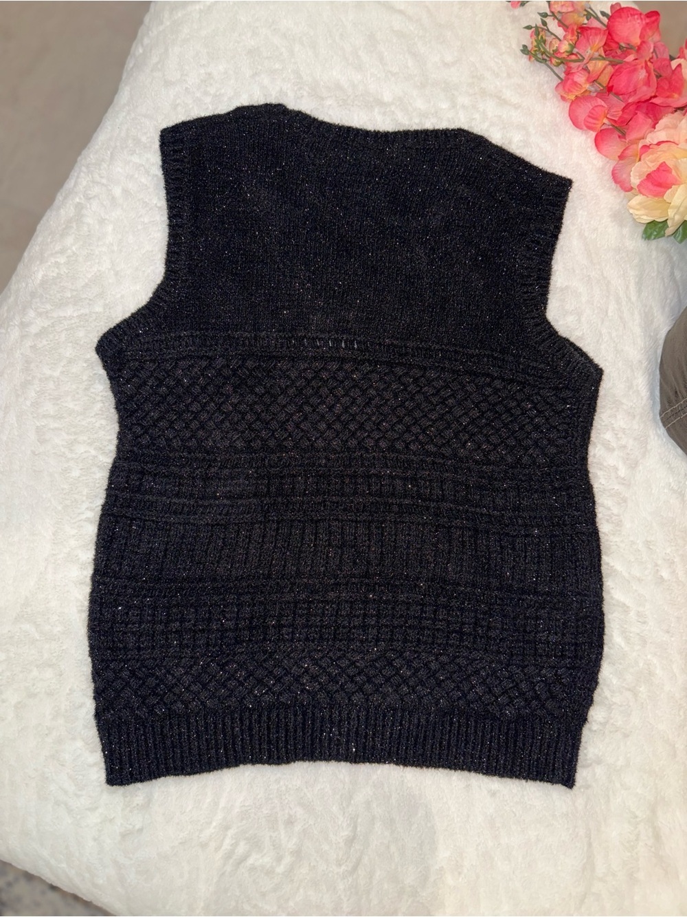 Vintage Les Copains Black Knit Cable-Texture Sleeveless Vest Size 44 - Picture 5 of 5